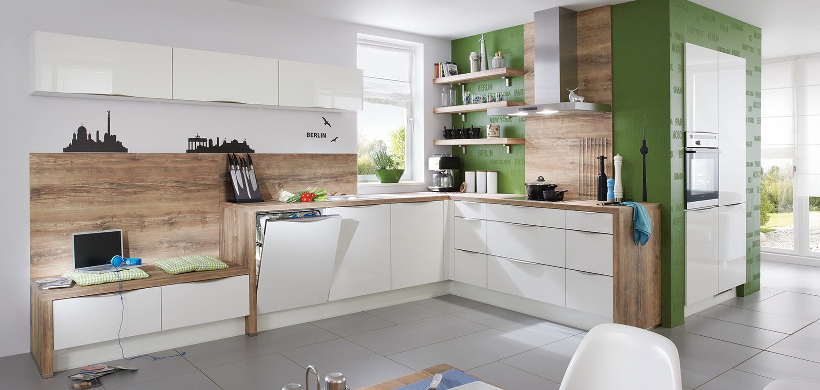 Hidden handles on tall German cabinets