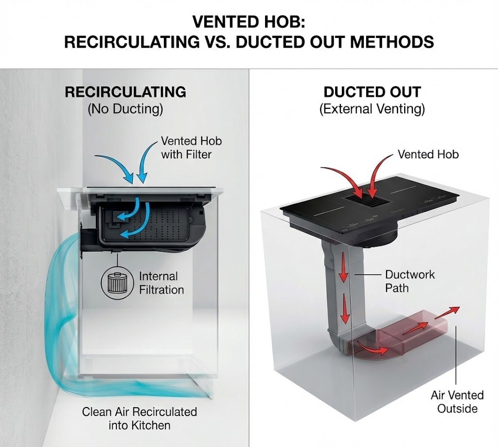 Diagram of recirculation versus ducting options