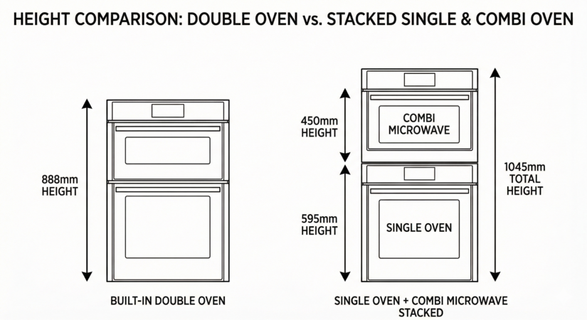 built in double oven vs single oven + combi microwave height