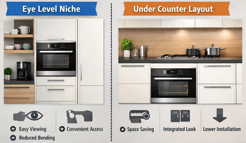 Eye level niche vs under counter layout diagram