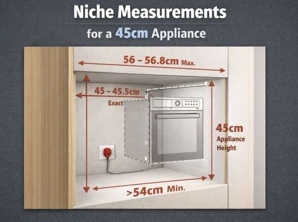 Niche measurement diagram for a 45cm appliance