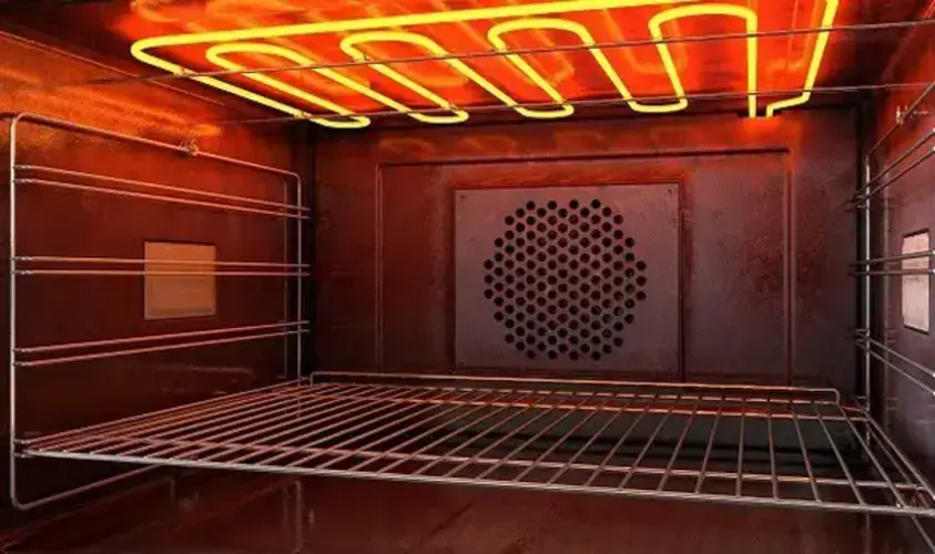 Fast preheat and booster mode indicator on a built-in oven display showing the rapid heating function that brings the oven cavity up to the target temperature more quickly than standard preheat by using multiple heating elements simultaneously