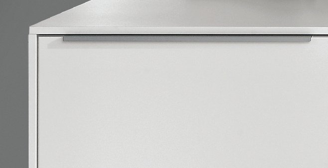 Slimline laminate worktop showing the 16mm HDF core construction with laminate on both faces and the 1.2mm décor edge applied around the full perimeter of the board giving a clean contemporary edge profile suitable for modern handleless German kitchen designs